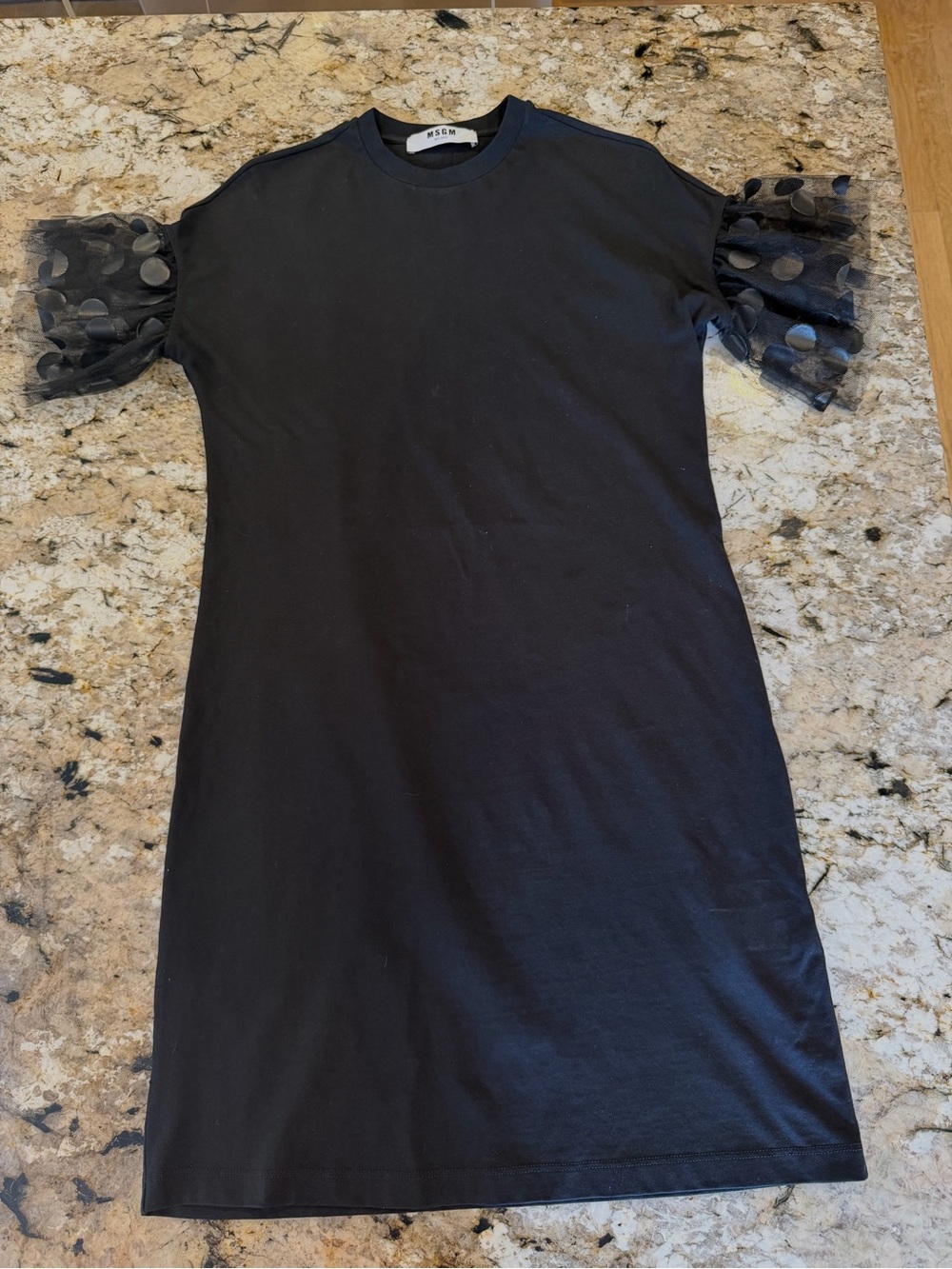 MSGM Black Shift Dress with Polka Dot Tulle Puff Sleeves size XS